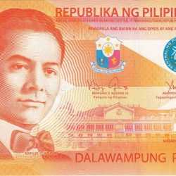 Alternative view of 20 Piso of Philippines Country (AD 2022) with Banaue Rice Terraces in background, palm civet at centre