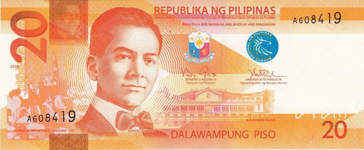 20 Piso of Philippines Country (AD 2022) with Banaue Rice Terraces in background, palm civet at centre - Image 2