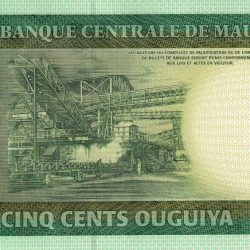 500 Ouguiya of Mauritania Country (AD 2013) with Geometric and ornamental designs with native motives/Harvesters in the field, and Mining complex