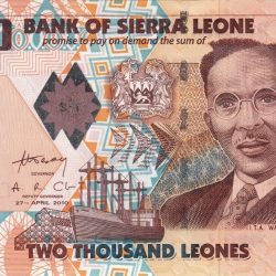 2000 Leones of Sierra Leone (AD 2010) with Isaac Theophilus Akunna Wallace-Johnson, cargo ship