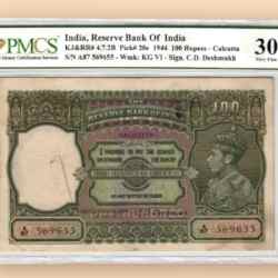 Rs 100 British India Banknote King George VI Graded 30 signed by C D Deshmukh Unique and Rare