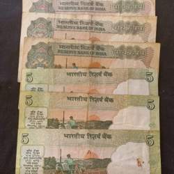 Alternative view of Reserve bank of India 5 rs. Note 8 different Signature. Conditions as image