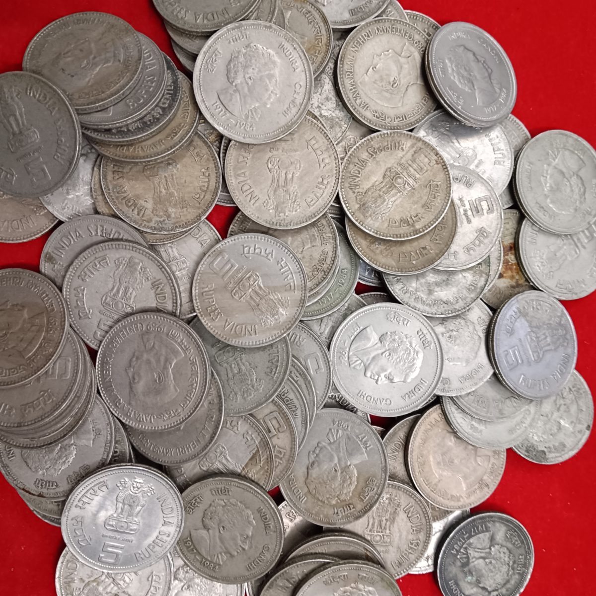 Five Rs Big Coin Copper Nickel Indra Gandhi Ji And Jawaharlal Nehru 50 Pcs Given - Image 3