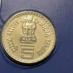 Alternative view of 5 Rs 75 Years Of Dandi March Copper Nickel Coin UNC RARE