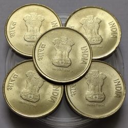 Alternative view of 5 Rs 75th Years Of Independence 2024 Hyderabad Mint Coin UNC