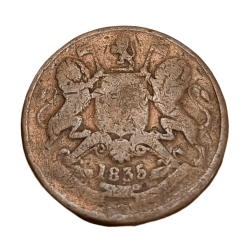 Alternative view of British India HALF ANNA Year 1835 EAST INDIA COMPANY **RARE** Poor Grade.