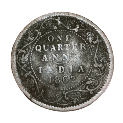 British India ONE QUARTER ANNA Year 1862 QUEEN VICTORIA Collectable Grade.