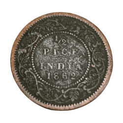 British India 1/2 PICE Year 1862 QUEEN VICTORIA Used Condition.