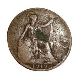 Alternative view of UNITED KINGDOM Bronze HALF PENNY Year 1919 & 1921 "Big Size" King GEORGE-V Set 2 Coins Used Conditions.