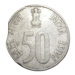 Alternative view of 50 Paisa Fss Year 1888 "C" FOREIGN "OTTAWA" Mint CURVE CLIP CUT Error **RARE** Collectable Grade.