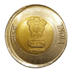 Alternative view of 20 Rupees Bi-Metal Year 2020 Minor OFF CENTER Error UNC Grade.