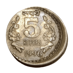 5 Rupees Cu/Ni Year 1996 Calcutta Mint OFF CENTRE Error Collectable Grade.