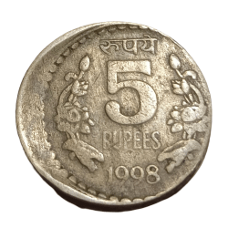 5 Rupees Cu/Ni Year 1998 Calcutta Mint OFF CENTRE Error Collectable Grade.