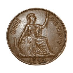 GREAT BRITAIN Bronze ONE PENNY Year 1949 "Big Size" King GEORGE-VI High Grade.