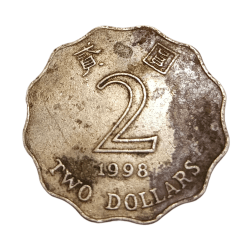 HONG KONG Cu/Ni 2 DOLLARS Year 1998 "Big Size" Collectable Grade.