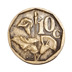 Alternative view of SOUTH AFRICA Brass 10 CENTS Year 1992 "Small Size" Collectable Grade.