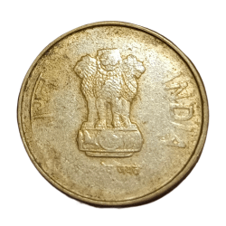 Alternative view of 5 Rupees Ni/Brs Year 2016 Thin Layered EXTRA METAL Error High Collectable Grade.