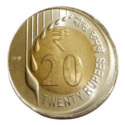 Alternative view of 20 Rupees Bi-Metal Year 2020 MINOR BROAD STRUCK Bigger Size with OFF CENTER Error UNC Grade.