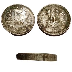 5 Rupees Cu/Ni Year 2001 Kolkata Mint OVER WEIGHT+ COMPLETE MILLED EDGE Error Collectable Grade.