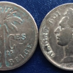 Belgian Congo, 50 Centimes, 1921 - 1929, KM #22, Albert I, French Text, Circulated Condition.