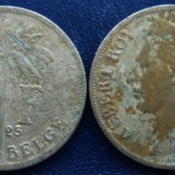 Belgian Congo, 1 Franc, 1920 - 1930, KM #20, Albert I, French Text, Circulated Condition.