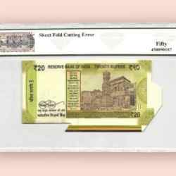 Alternative view of Rs 20 INDIA BANKNOTE GRADED 50 SHEET FOLDING CUTTING Extra Paper Error AUNC Signed by Shaktikanta das Very Unique Latest Issue