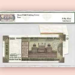 Alternative view of Rs 500 REPUBLIC INDIA BANKNOTE GRADED 55 SHEET FOLD CUTTING ERROR TEAR signed by Shaktikanta das AUNC Unique and Rare