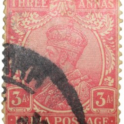 Postal Stamp of George V 3 Annas Pink-Red Colour - Used Condition as per Image.