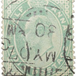 Postal Stamp of Edward VII 1/2 Anna Green Colour Used Condition as per Image.