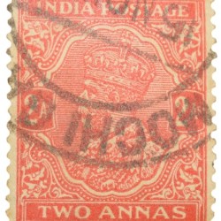 Postal Stamp of George V 2 Annas Orange-Red Colour - Used Condition as per Image.