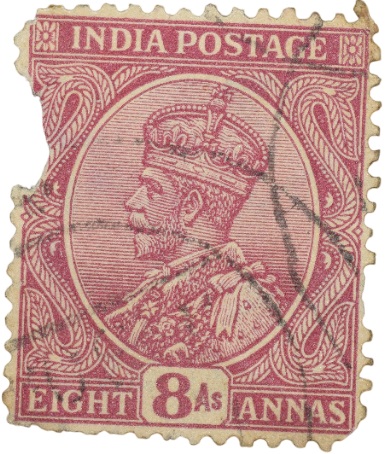Postal Stamp of George V 8 Annas Dull Pink-Red Colour - Used Condition as per Image.
