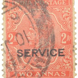 Postal Stamp of George V 2 Annas Orange-Red Colour - Used Condition as per Image.