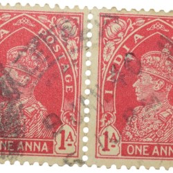 Postal Stamp of George VI 1 Anna Red Colour - Block of 2 Stamps - Used Condition as per Image.