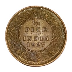 British India Copper 1/2 PICE Year 1927 King GEORGE-V High Collectable Grade.