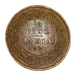 British India Copper 1/2 PICE Year 1927 King GEORGE-V High Collectable Grade.