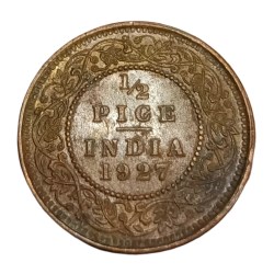 British India Copper 1/2 PICE Year 1927 King GEORGE-V High Collectable Grade.