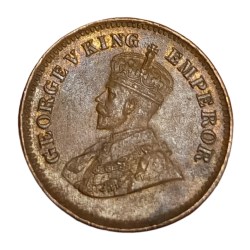 Alternative view of British India Copper 1/2 PICE Year 1927 King GEORGE-V High Collectable Grade.