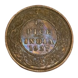 British India Copper 1/2 PICE Year 1927 King GEORGE-V High Collectable Grade.