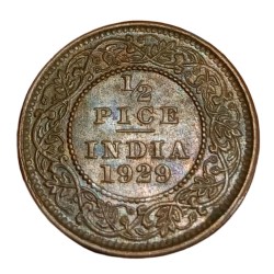 British India Copper 1/2 PICE Year 1929 King GEORGE-V High Collectable Grade.