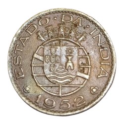 Alternative view of INDIA PORTUGUESE Cu/Ni 1/2 RUPIA Year 1952 Estado Da India **SCARE** High AUNC Grade.