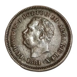 Alternative view of INDIA PORTUGUESE Copper 1/4 TANGA Year 1881 LUDOVICUS-I in High Collectable Grade.