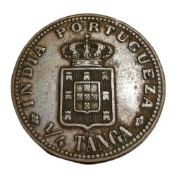 INDIA PORTUGUESE Bronze 1/4 TANGA "MCM III" CARLOS-I **SCARE** High Collectable Grade.
