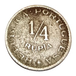 INDIA PORTUGUESE Cu/Ni 1/4 RUPIA Year 1952 Estado Da India **SCARE** Collectable Grade.