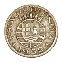 Alternative view of INDIA PORTUGUESE Cu/Ni 1/4 RUPIA Year 1952 Estado Da India **SCARE** Collectable Grade.