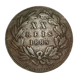 INDIA PORTUGUESE Bronze XX 20 REIS Year 1885 W= 11.74g LUIZ-I **V. RARE** High Collectable Grade.
