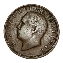 Alternative view of INDIA PORTUGUESE Bronze XX 20 REIS Year 1885 W= 11.74g LUIZ-I **V. RARE** High Collectable Grade.