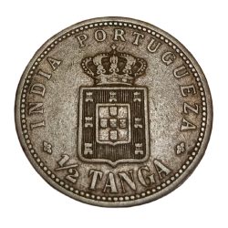 INDIA PORTUGUESE Bronze 1/2 TANGA Year 1901 "MCM I" CARLOS-I Big Size **RARE** High Collectable Grade.