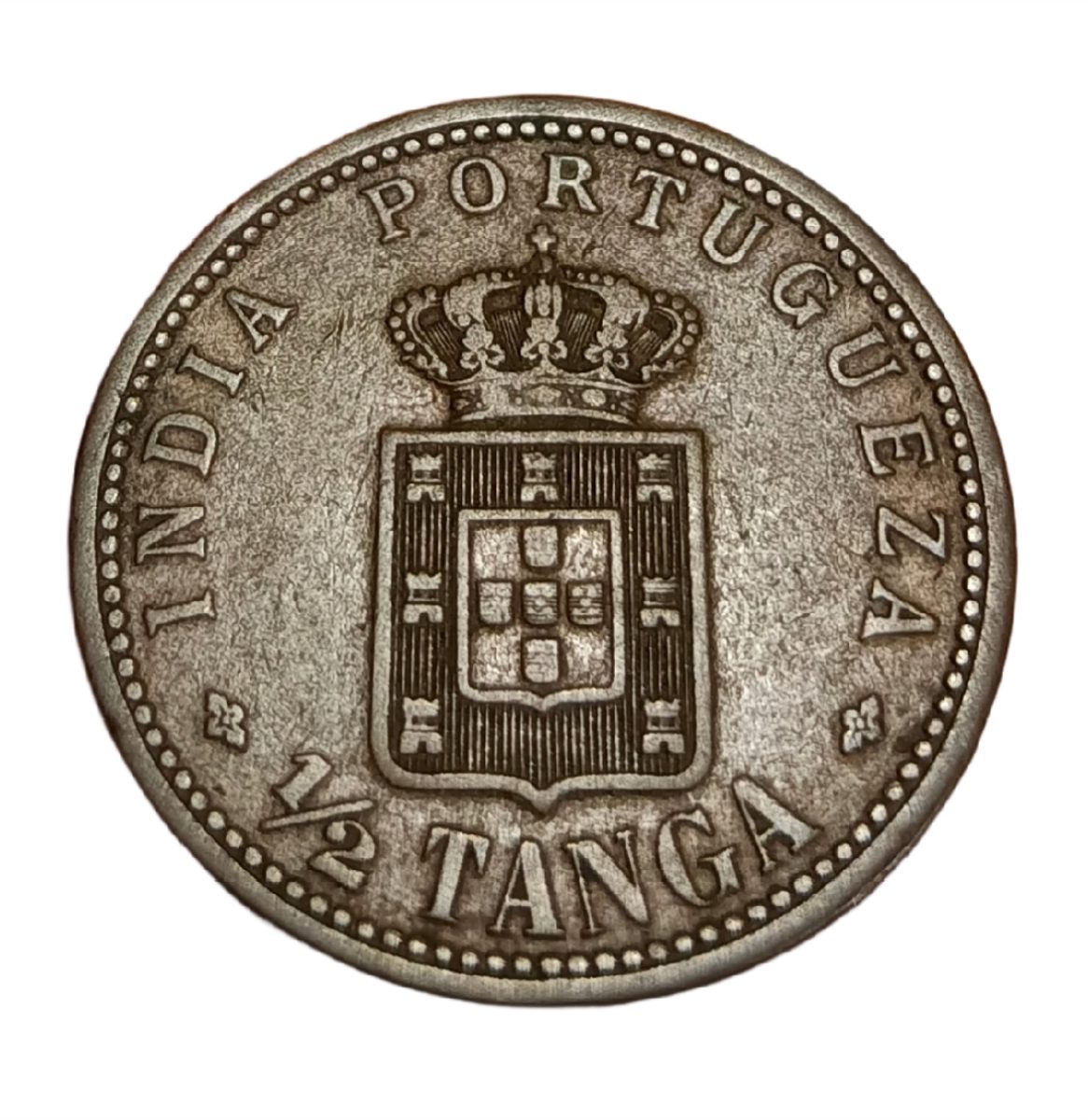 INDIA PORTUGUESE Bronze 1/2 TANGA Year 1901 "MCM I" CARLOS-I Big Size **RARE** High Collectable Grade.