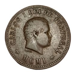 Alternative view of INDIA PORTUGUESE Bronze 1/2 TANGA Year 1901 "MCM I" CARLOS-I Big Size **RARE** High Collectable Grade.