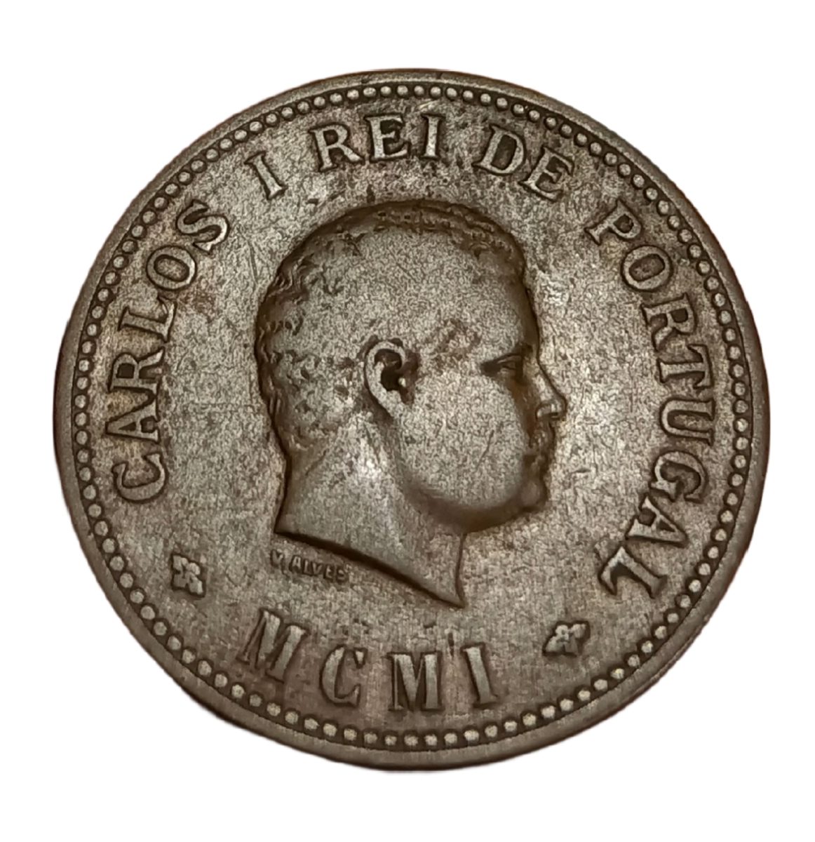 INDIA PORTUGUESE Bronze 1/2 TANGA Year 1901 "MCM I" CARLOS-I Big Size **RARE** High Collectable Grade. - Image 2
